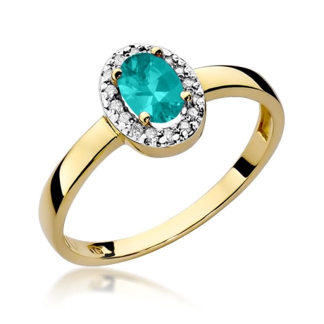 Przejdź do produktu Pierścionek zaręczynowy z żółtego złota z szmaragdem i diamentami 0,08ct Fire Of Love 