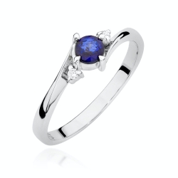 Pierścionek zaręczynowy z białego złota z szafirem i diamentami 0,03ct Fire Of Love