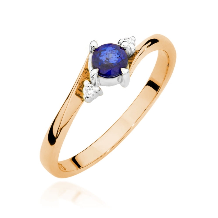 Pierścionek zaręczynowy z różowego złota z szafirem i diamentami 0,03ct Fire Of Love