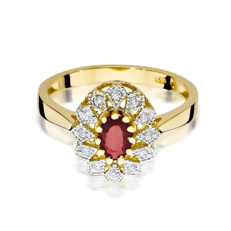 Przejdź do produktu Pierścionek zaręczynowy z żółtego złota z rubinem i diamentami 0,10ct Fire Of Love