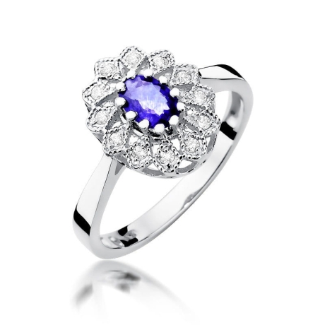 Przejdź do produktu Pierścionek zaręczynowy z białego złota z tanzanitem i diamentami 0,10ct Fire Of Love