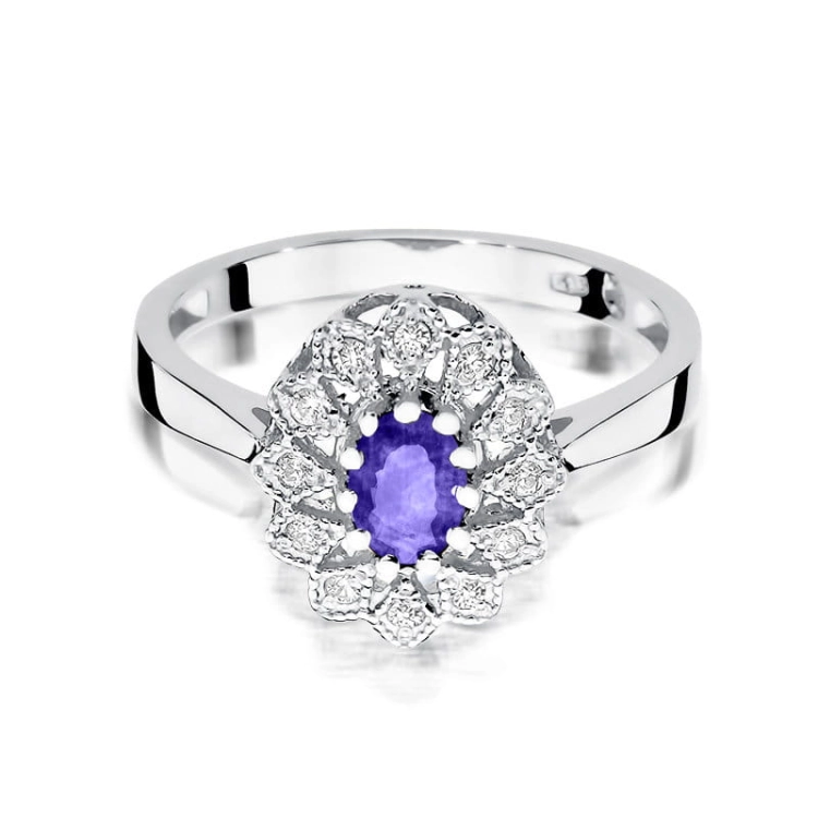 Pierścionek zaręczynowy z białego złota z tanzanitem i diamentami 0,10ct Fire Of Love