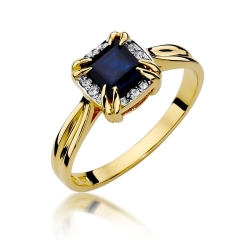 Pierścionek zaręczynowy z żółtego złota z szafirem i brylantami 0,06ct Fire Of Love