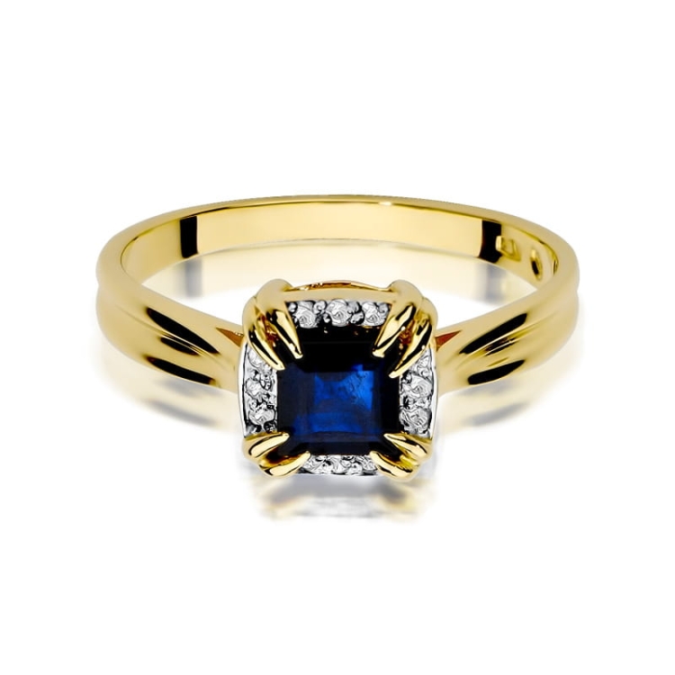 Pierścionek zaręczynowy z żółtego złota z szafirem i brylantami 0,06ct Fire Of Love