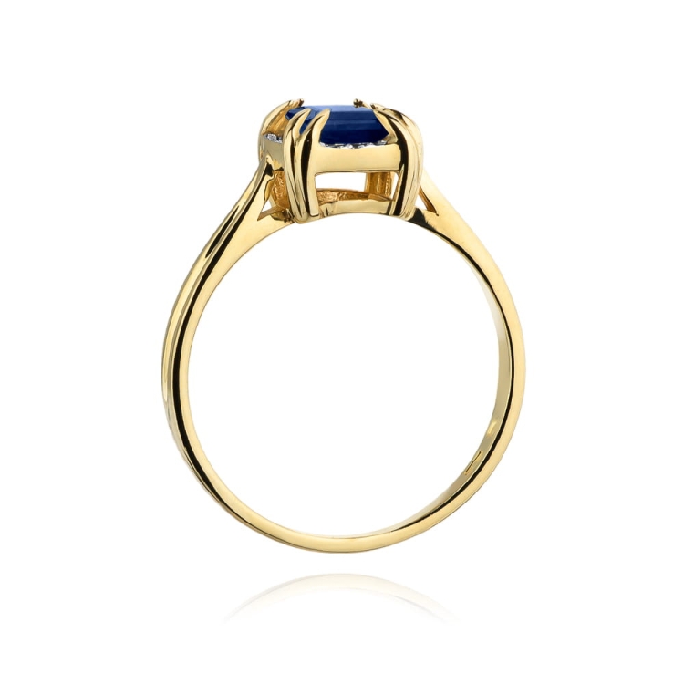 Pierścionek zaręczynowy z żółtego złota z szafirem i brylantami 0,06ct Fire Of Love