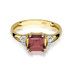 Pierścionek zaręczynowy z żółtego złota z granatem i diamentami 0,06ct Fire Of Love