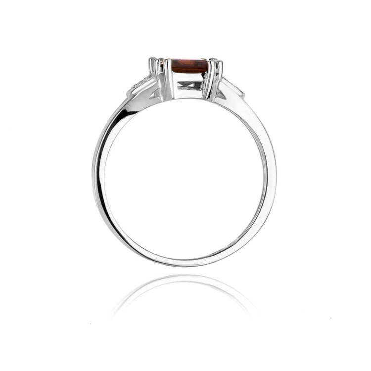 Pierścionek zaręczynowy z białego złota z granatem i diamentami 0,06ct Fire Of Love