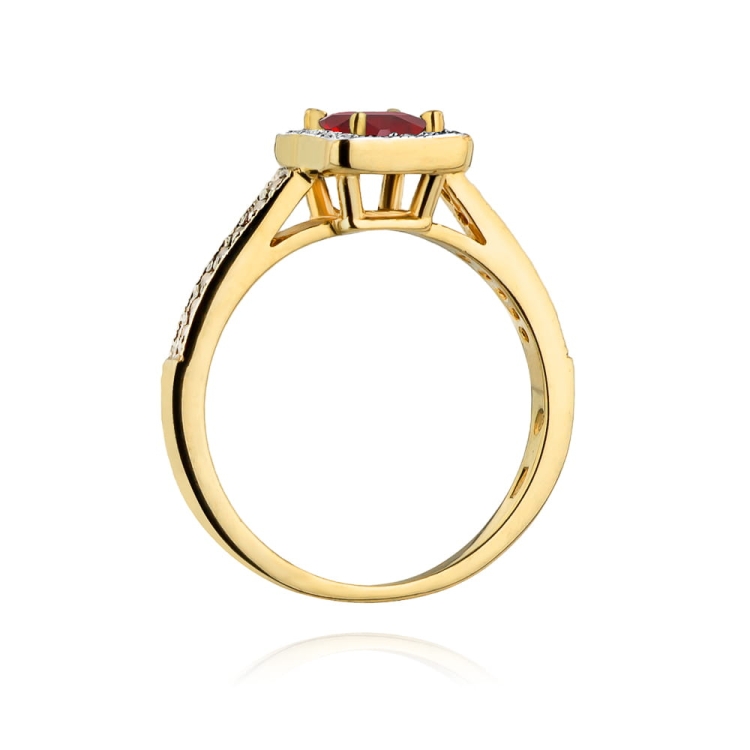 Pierścionek zaręczynowy z żółtego złota z rubinem i diamentami 0,19ct Fire Of Love