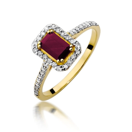 Przejdź do produktu Pierścionek zaręczynowy z żółtego złota z rubinem i diamentami 0,19ct Fire Of Love 