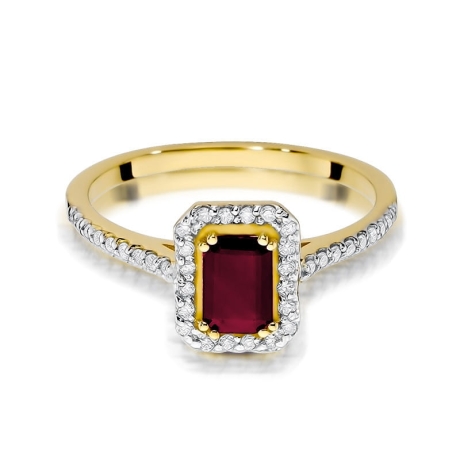 Przejdź do produktu Pierścionek zaręczynowy z żółtego złota z rubinem i diamentami 0,19ct Fire Of Love 
