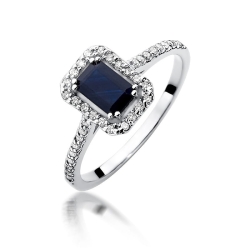 Pierścionek zaręczynowy z białego złota z szafirem i diamentami 0,19ct Fire Of Love