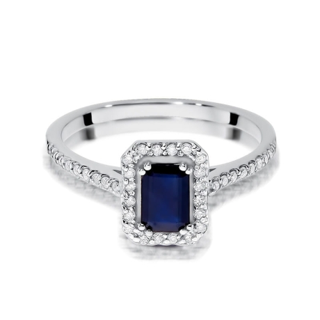 Przejdź do produktu Pierścionek zaręczynowy z białego złota z szafirem i diamentami 0,19ct Fire Of Love 