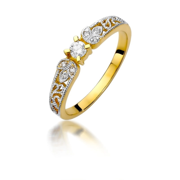 Pierścionek zaręczynowy z żółtego złota z diamentami 0,13ct Fire Of Love