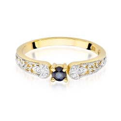 Pierścionek zaręczynowy z żółtego złota z szafirem i diamentami 0,03ct Fire Of Love