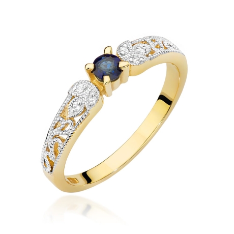 Przejdź do produktu Pierścionek zaręczynowy z żółtego złota z szafirem i diamentami 0,03ct Fire Of Love 