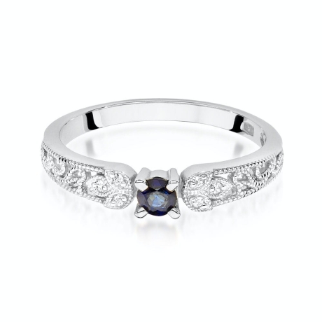 Przejdź do produktu Pierścionek zaręczynowy z białego złota z szafirem i diamentami 0,03ct Fire Of Love 