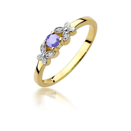 Przejdź do produktu Pierścionek zaręczynowy z żółtego złota z tanzanitem i diamentami 0,02ct Fire Of Love 