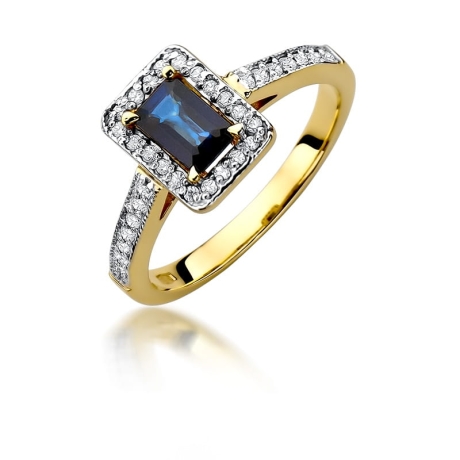Przejdź do produktu Pierścionek zaręczynowy z żółtego złota z szafirem i diamentami 0,22ct Fire Of Love
