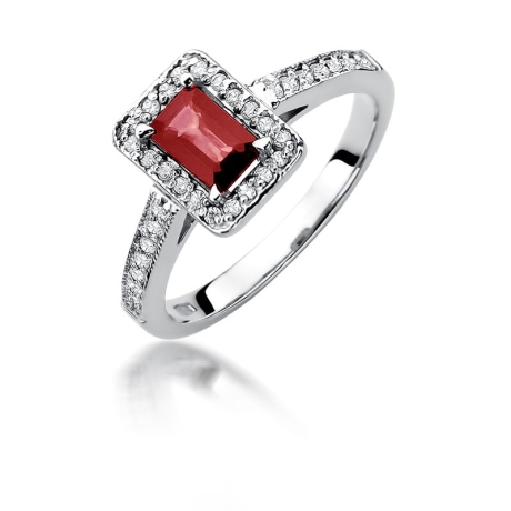 Przejdź do produktu Pierścionek zaręczynowy z białego złota z rubinem i diamentami 0,22ct Fire Of Love 
