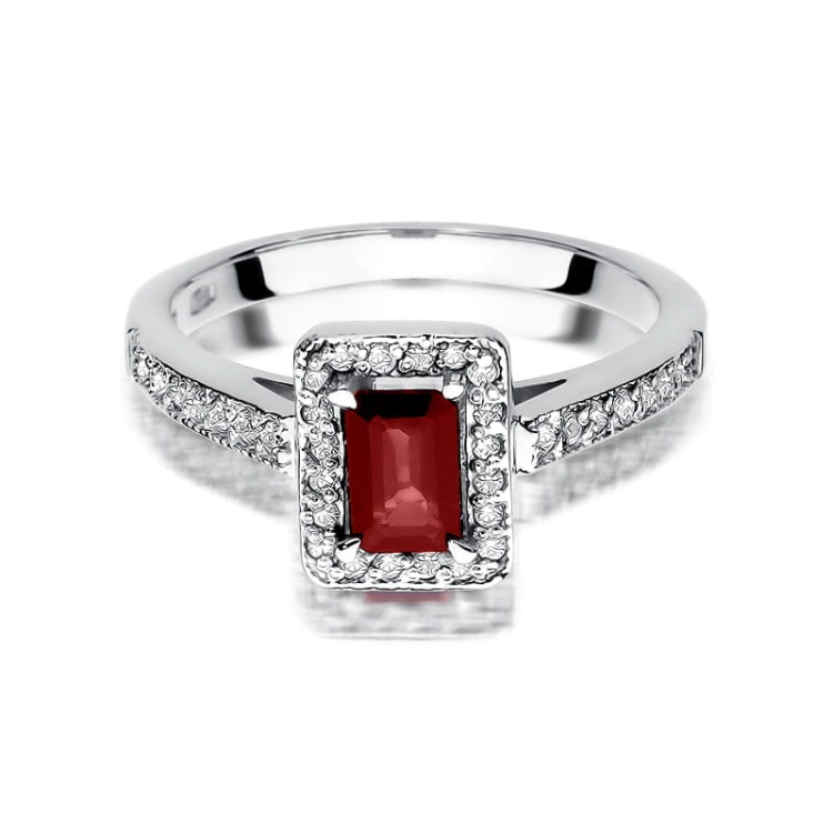 Pierścionek zaręczynowy z białego złota z rubinem i diamentami 0,22ct Fire Of Love