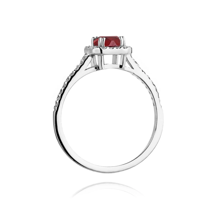 Pierścionek zaręczynowy z białego złota z rubinem i diamentami 0,22ct Fire Of Love