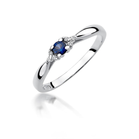 Przejdź do produktu Pierścionek zaręczynowy z białego złota z szafirem i diamentami 0,03ct Fire Of Love 
