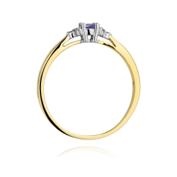 Pierścionek zaręczynowy z żółtego złota z tanzanitem i diamentami 0,03ct Fire Of Love