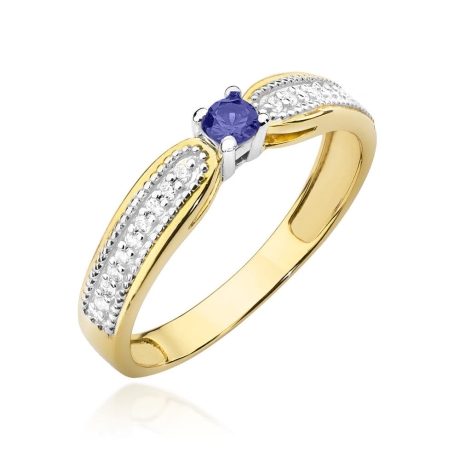 Przejdź do produktu Pierścionek zaręczynowy z żółtego złota z tanzanitem i diamentami 0,09ct Fire Of Love 