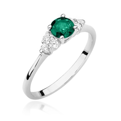 Przejdź do produktu Pierścionek zaręczynowy z białego złota z szmaragdem i diamentami 0,18ct Fire Of Love