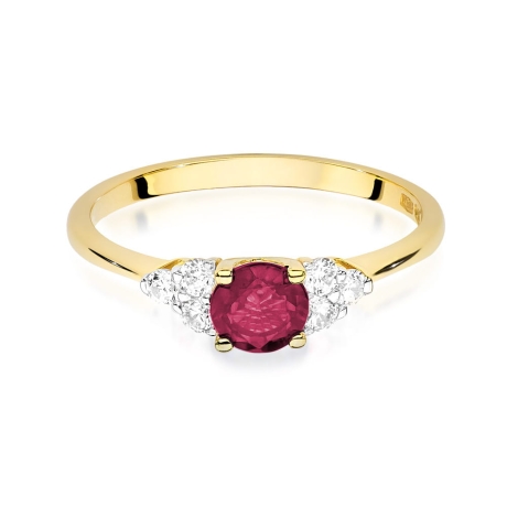 Przejdź do produktu Pierścionek zaręczynowy z żółtego złota z rubinem i diamentami 0,18ct Fire Of Love
