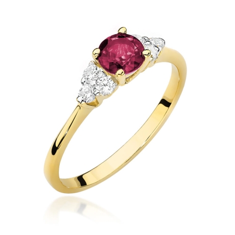 Przejdź do produktu Pierścionek zaręczynowy z żółtego złota z rubinem i diamentami 0,18ct Fire Of Love