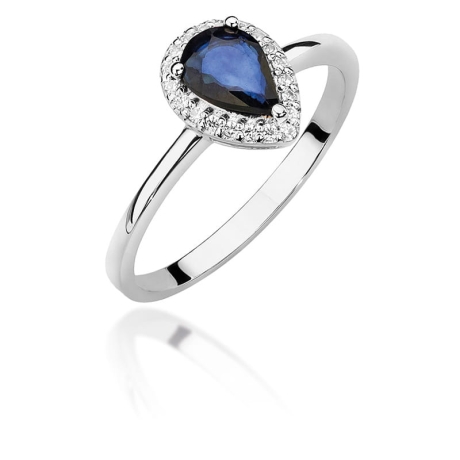 Przejdź do produktu Pierścionek zaręczynowy z białego złota z szafirem i diamentami 0,11ct Fire Of Love 