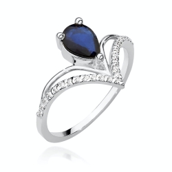 Pierścionek zaręczynowy z białego złota z szafirem i diamentami 0,12ct Fire Of Love