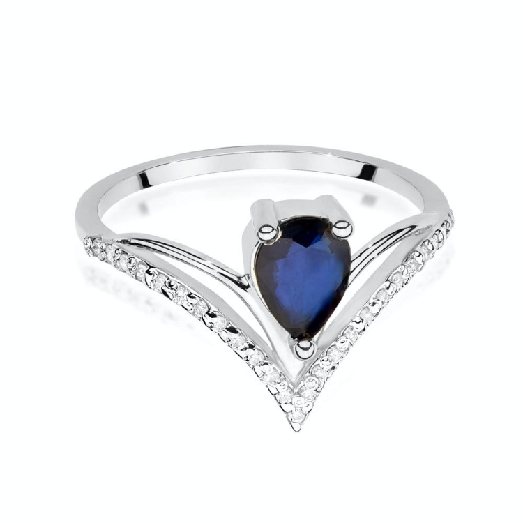 Pierścionek zaręczynowy z białego złota z szafirem i diamentami 0,12ct Fire Of Love