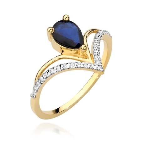 Przejdź do produktu Pierścionek zaręczynowy z żółtego złota z szafirem i diamentami 0,12ct Fire Of Love 