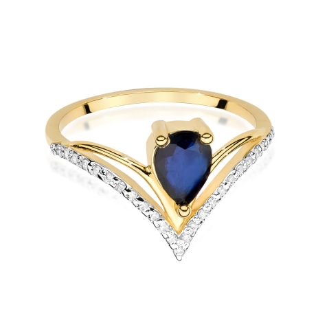 Przejdź do produktu Pierścionek zaręczynowy z żółtego złota z szafirem i diamentami 0,12ct Fire Of Love 