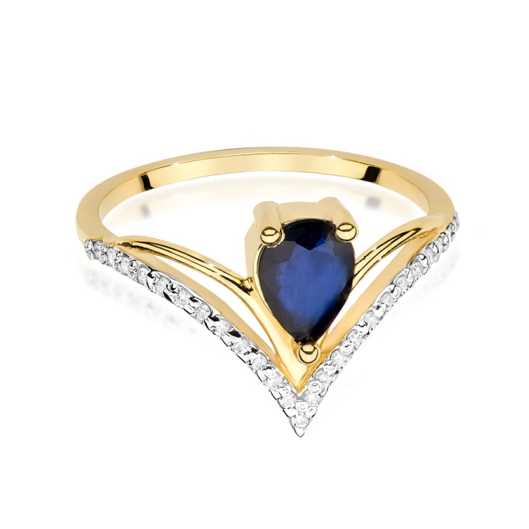 Pierścionek zaręczynowy z żółtego złota z szafirem i diamentami 0,12ct Fire Of Love