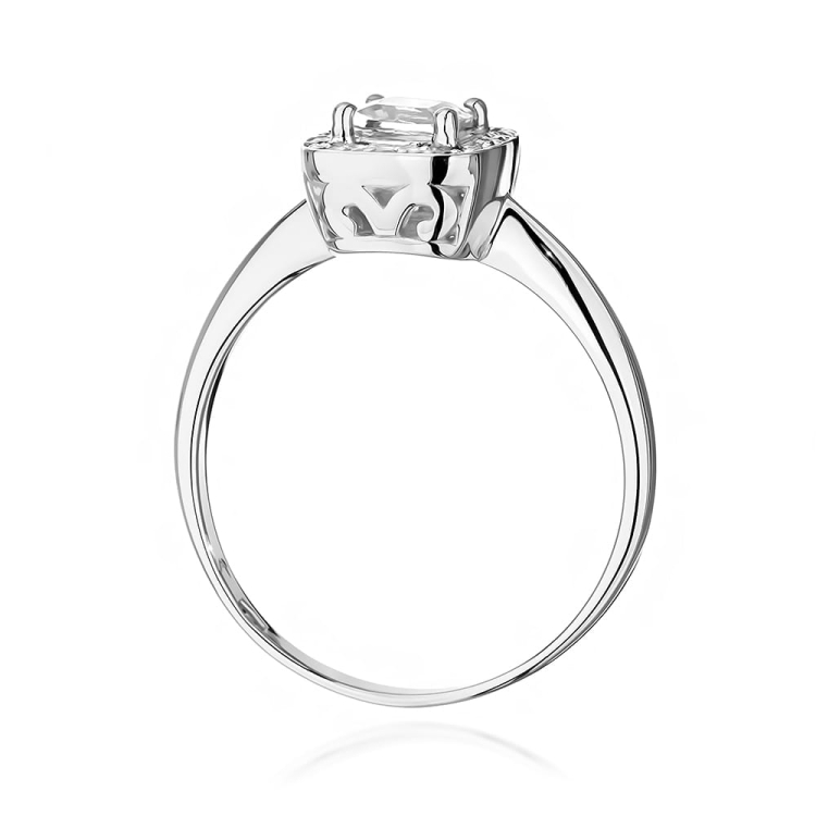 Pierścionek zaręczynowy z białego złota z białym szafirem i diamentami 0,10ct Fire Of Love