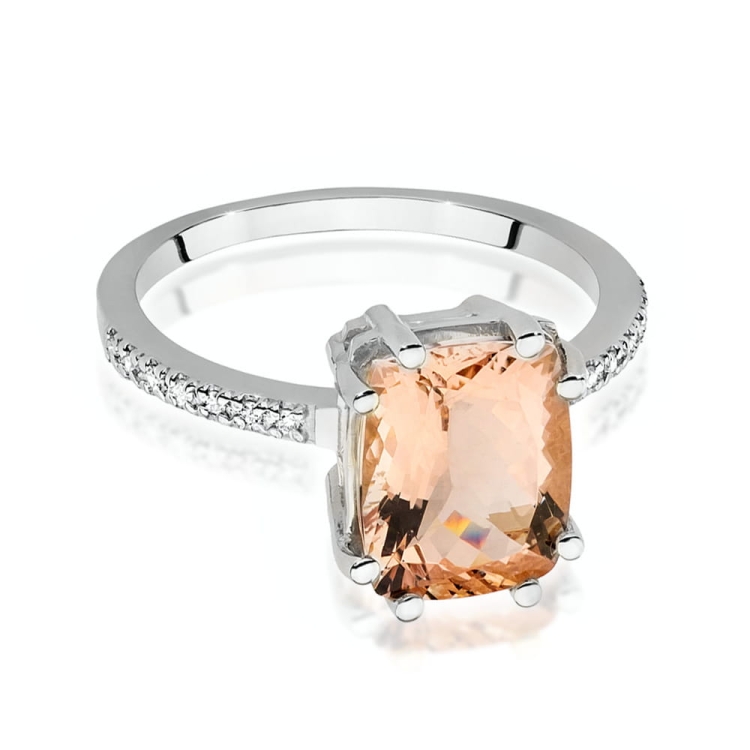 Pierścionek zaręczynowy z białego złota z morganitem i diamentami 0,07ct Fire Of Love