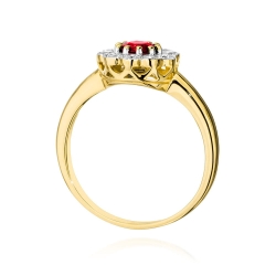 Pierścionek zaręczynowy z żółtego złota z rubinem i diamentami 0,30ct Fire Of Love
