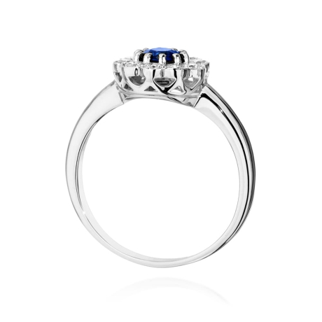 Przejdź do produktu Pierścionek zaręczynowy z białego złota z szafirem i diamentami 0,30ct Fire Of Love 