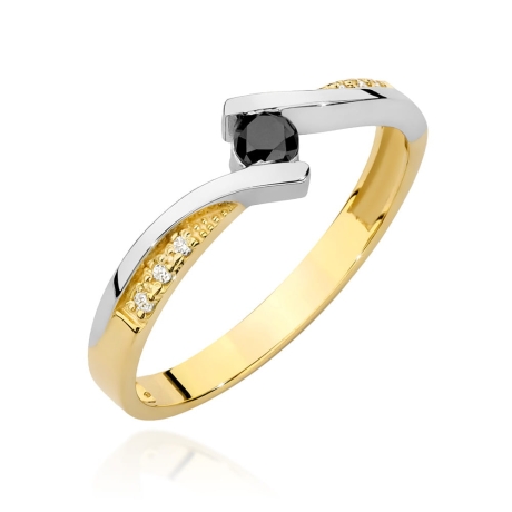 Przejdź do produktu Pierścionek zaręczynowy z żółtego złota z czarnym diamentem i diamentami 0,03ct Fire Of Love