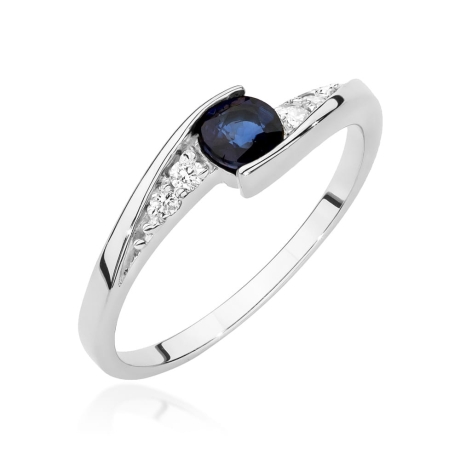 Przejdź do produktu Pierścionek zaręczynowy z białego złota z szafirem i diamentami 0,06ct Fire Of Love 