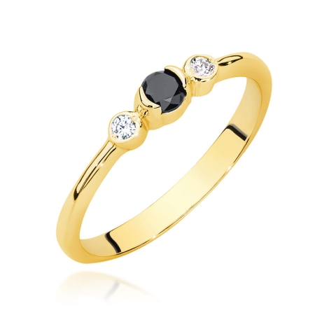 Przejdź do produktu Pierścionek zaręczynowy z żółtego złota z czarnym diamentem i diamentami 0,06ct Fire Of Love