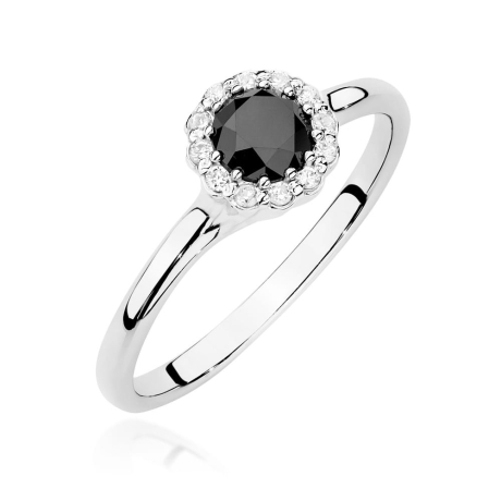 Przejdź do produktu Pierścionek zaręczynowy z białego złota czarnym diamentem i diamentami 0,10ct Fire Of Love