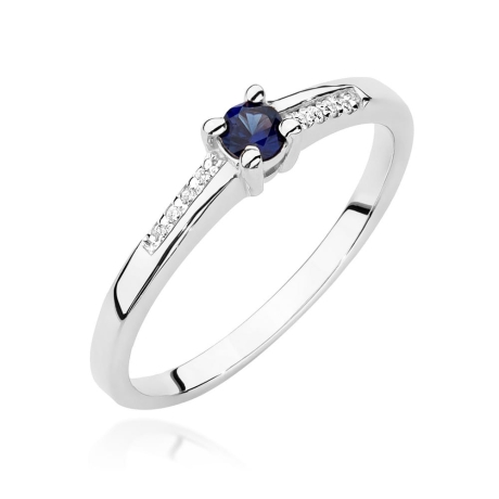 Przejdź do produktu Pierścionek zaręczynowy z białego złota z szafirem i diamentami 0,04ct Fire Of Love 