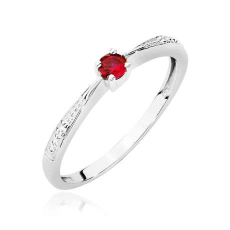 Przejdź do produktu Pierścionek zaręczynowy z białego złota z rubinem i diamentami 0,01ct Fire Of Love 
