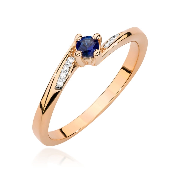 Pierścionek zaręczynowy z różowego złota z szafirem i diamentami 0,04ct Fire Of Love