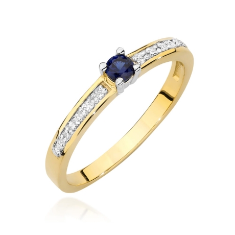 Przejdź do produktu Pierścionek zaręczynowy z żółtego złota z szafirem i diamentami 0,05ct Fire Of Love