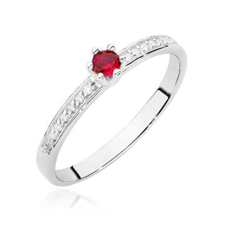 Przejdź do produktu Pierścionek zaręczynowy z białego złota z rubinem i diamentami 0,07ct Fire Of Love
